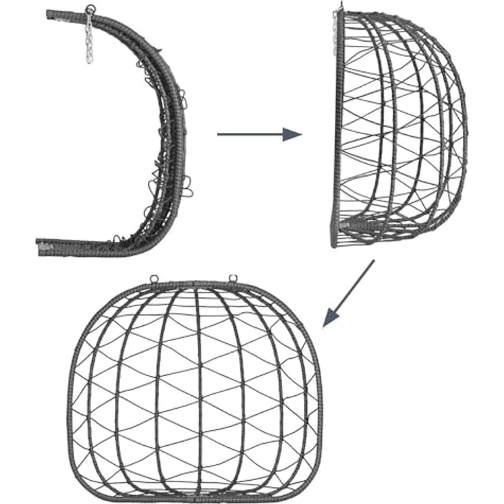 Juskys Doppelhängesessel Aria - Polyrattan Hängesessel mit Gestell & Kissen - Schaukel für zwei Personen - Outdoor Indoor Sessel - XXL Korb Grau – Bild 9