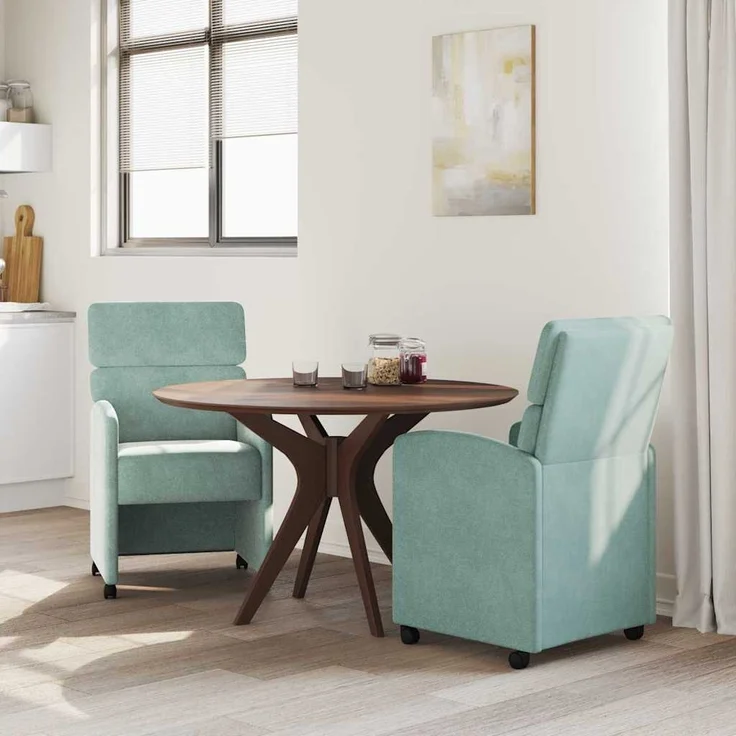 vidaXL Esszimmerstühle mit Rollen 2 pcs Meergrün 58 x 65 x 98 cm Samt 42017883 – Bild 2