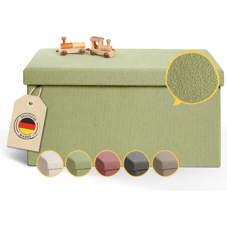 Laleni Sitzbank mit Stauraum groß - Truhenbank mit Stauraum 76x38 cm - Sitztruhe mit Stauraum - Bequemer Hocker mit Stauraum - Teddy Sitzbank für Kinder - Sitzkiste mit Stauraum - Sitzbox Grün