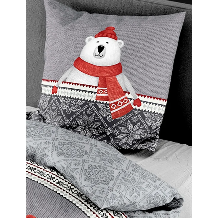 Bettwäsche Bierbaum Biber 3667-10 Eisbär Schneemann Grau Rot 135x200 – Bild 4
