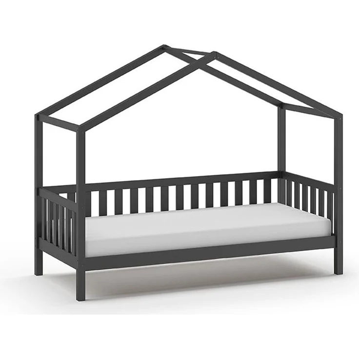 Hausbett Kapua 210x97x170 Kinderbett Massivholz Anthrazit – Bild 2