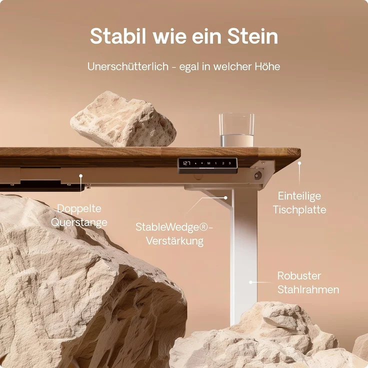 Desktronic Höhenverstellbarer Schreibtisch aus massivem Nussbaumholz (180x80 cm) – Elektrisch höhenverstellbar mit flüsterleisem Dual-Motor & Touchscreen – Hohe Tragfähigkeit – Stehtisch HomePro – Bild 4