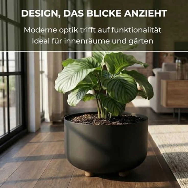 LAMELA Kunststoff Blumentopf rund mit Füßen, Ø 27 cm, 7,4 L - Schwarz – Bild 3