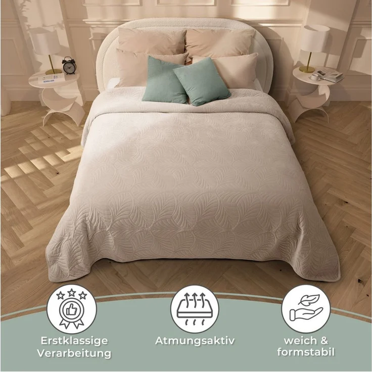 Gräfenstayn Tagesdecke Gräfenstayn Premium Tagesdecke mit nahtloser Steppung & Blatt-Design, Gräfenstayn Premium Tagesdecke mit nahtloser Steppung & Blatt-Design – Bild 4