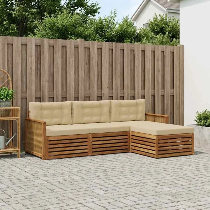 vidaXL Outdoor-Sofagarnitur 4 stk. 3-Sitzer Natur und Beige 3383211