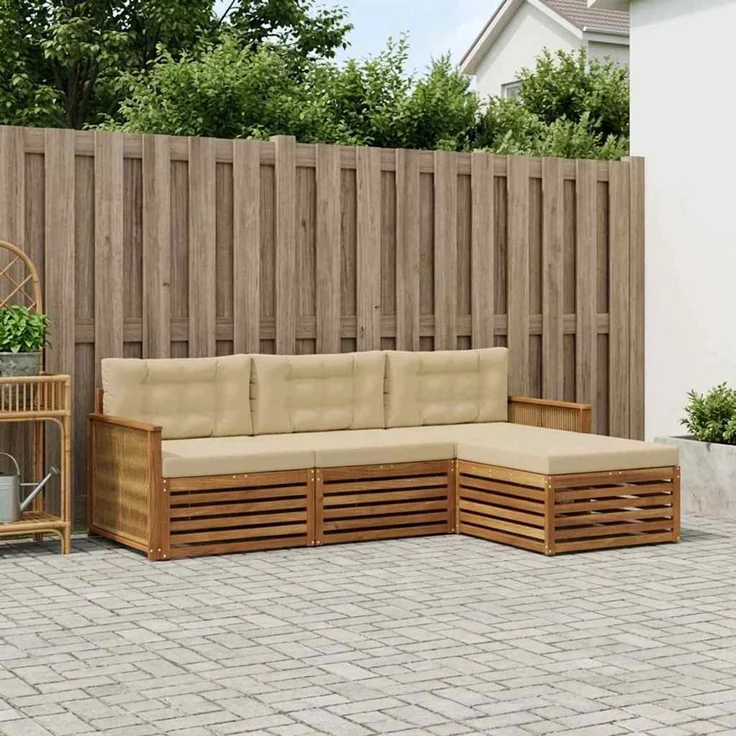 vidaXL Outdoor-Sofagarnitur 4 stk. 3-Sitzer Natur und Beige 3383211 – Bild 1