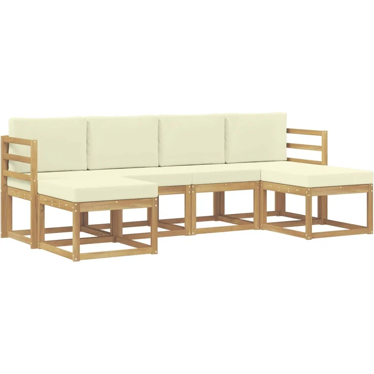 vidaXL Outdoor-Sofagarnitur 6 stk. 6-Sitzer Natur und Creme Polyester 3387999 – Bild 2