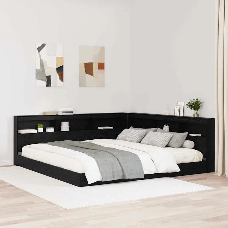 vidaXL Aufbewahrungskopfteil Schwarz Eichen-Optik Holzwerkstoff 76,5 x 217,5 x 217,5 cm