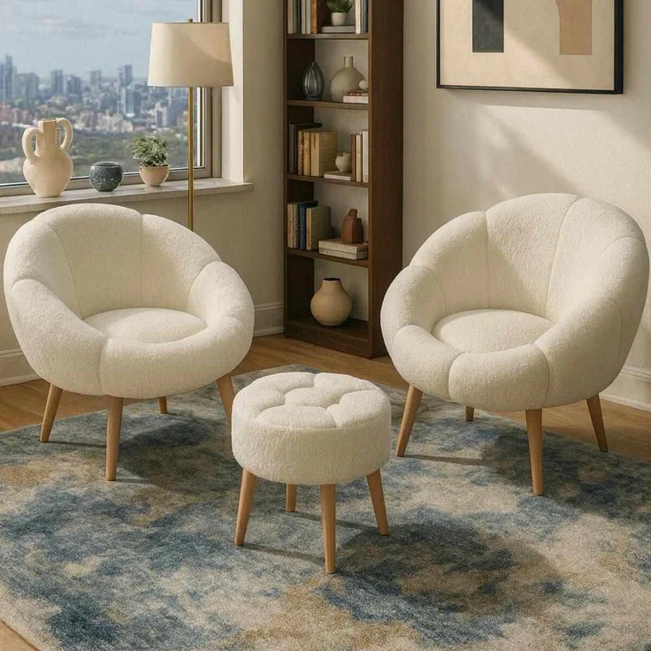 Hanah Home 'Lida Wellsoft - White' Ohrensessel- und Hocker-Set (3-teilig), Weiß, 75 x 100 x 42 cm – Bild 2