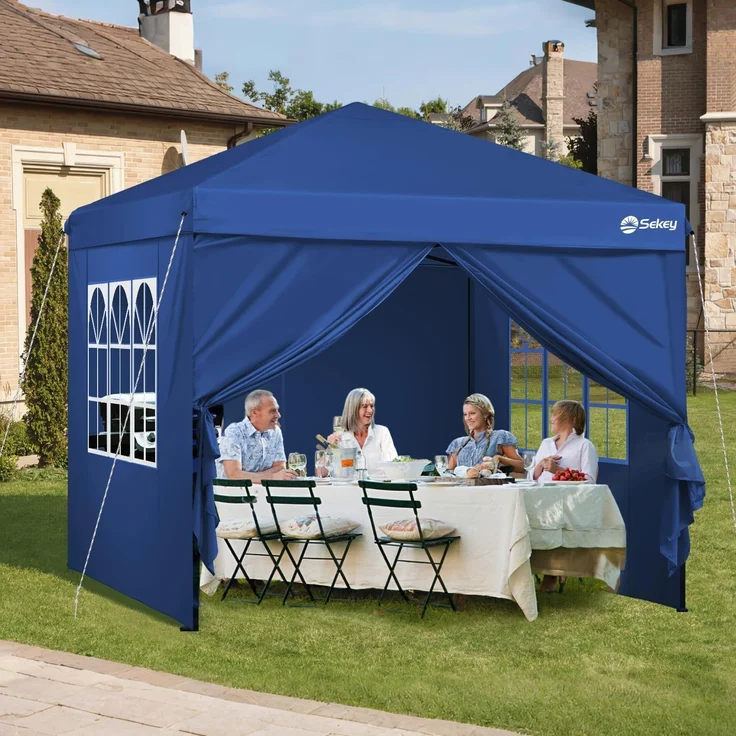 Sekey Premium Pop Up Pavillon 3x3 Wasserdicht Stabil, 3 x 3 m Pavillon mit Seitenwänden, Faltpavillon Partyzelt Faltbar für Camping Party, Höhe Verstellbar 250-270cm, (Navy, Mit Seitenwänden) – Bild 7