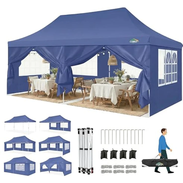 COBIZI Faltpavillon 3X6, Pavillon 3x6 m Wasserdicht Stabil Winterfest, Faltbar Partyzelt mit 6 Seitenwänden & 4 Sandsack Pop up Gartenpavillon Anti-UV für Hochzeiten, Freien, Marineblau – Bild 1