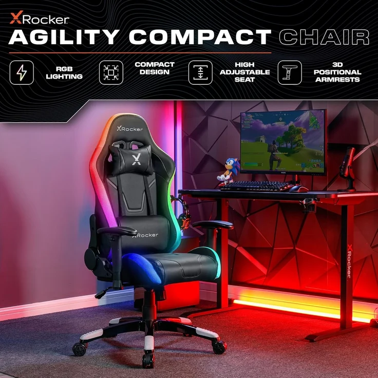X Rocker Agility Compact eSports - Gaming-Bürodrehstuhl für Kinder & Teenager mit LED-Beleuchtung – Bild 3