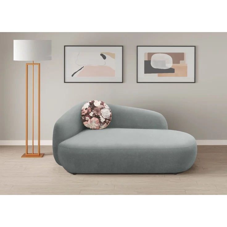 DOMO. collection Recamiere 700013, Liege mit Zierkissen, oval, Füße mit Filzgleitern, Chaiselongue, Sofa, Polstergarnitur, 183 x 105 x 75 (BxTxH), grau – Bild 1