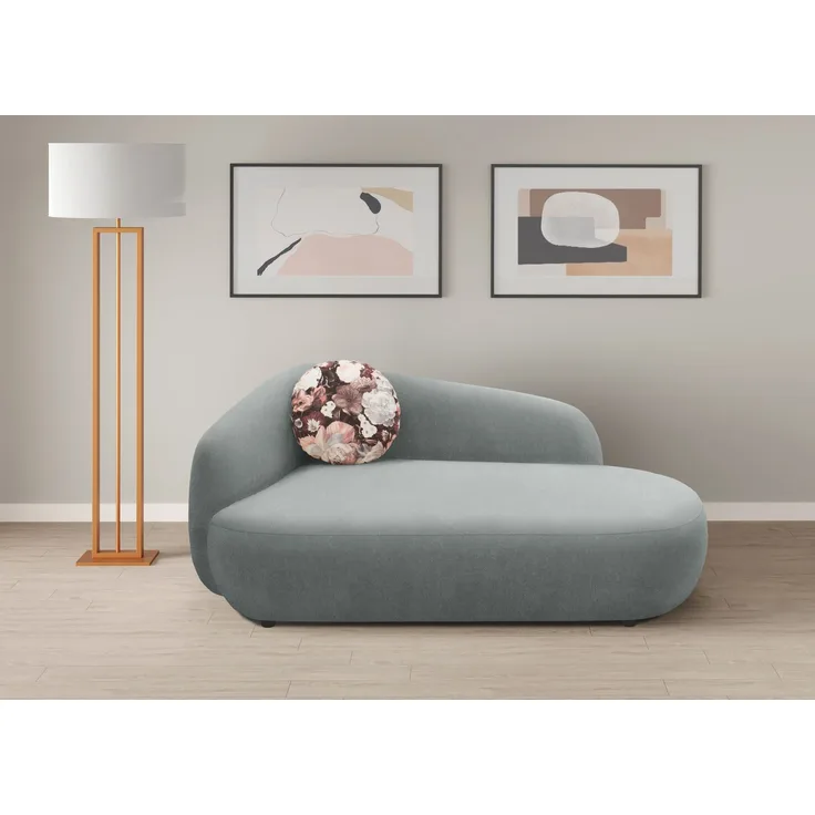 DOMO. collection Recamiere 700013, Liege mit Zierkissen, oval, Füße mit Filzgleitern, Chaiselongue, Sofa, Polstergarnitur, 183 x 105 x 75 (BxTxH), grau
