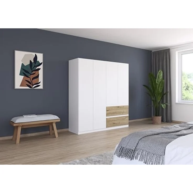 Rauch Möbel Costa, Kleiderschrank für Schlafzimmer, Kinderzimmer, Babyzimmer, Garderobe, Flur, 4-türig, 2 Schubladen, Push-to-Open, mit Zubehör Classic, Farbe Weiß, Breite 181 cm – Bild 4