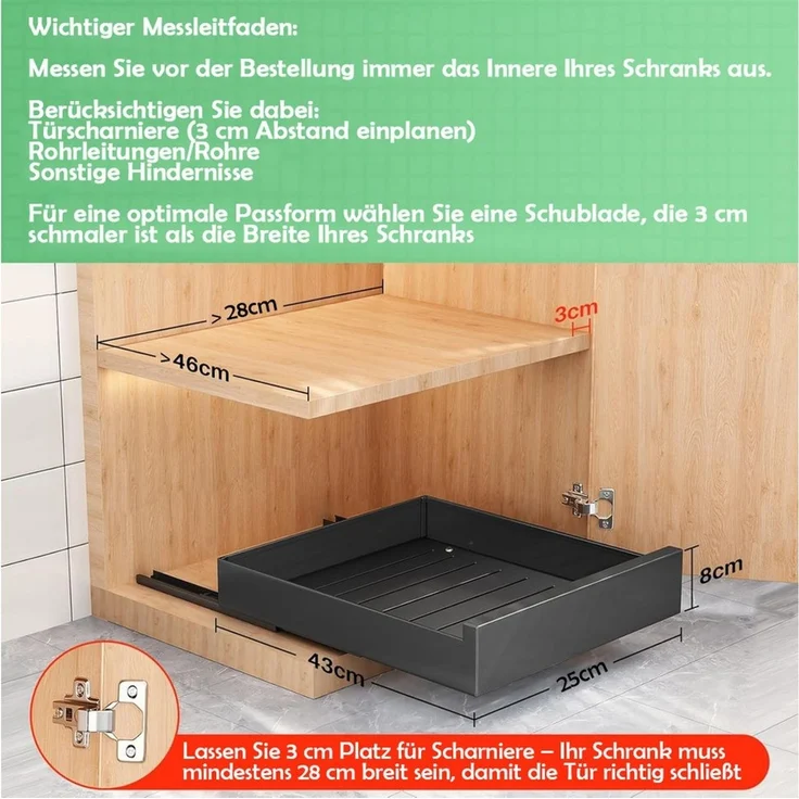 TUWENA Küchenorganizer-Set Ausziehbare Schublade Küche, Teleskopschublade Schrank Organizer, Ausziehbare Schublade (43x25/30/35x9 cm), Kein Bohren und Nageln – Bild 1