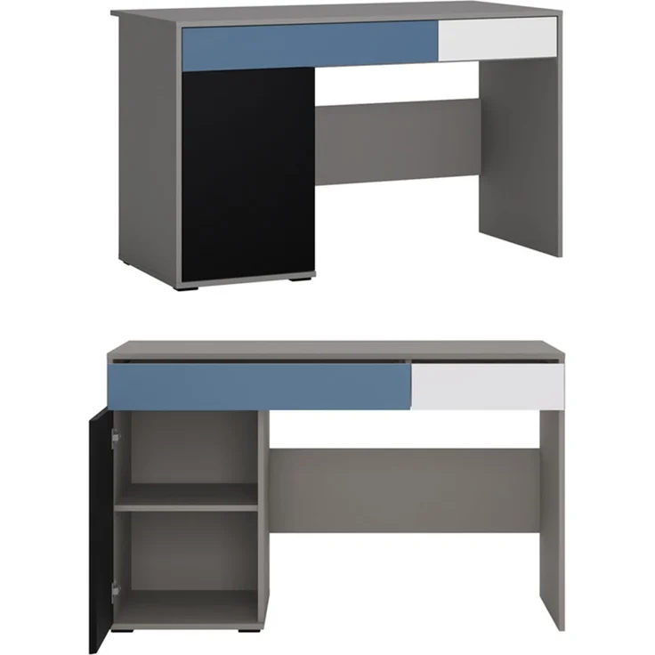 Jugendzimmer Schreibtisch mit Kleiderschrank LIIVA-129 in grau mit schwarz, weiß, blau, B/H/T: ca. 223,1/197/60,1 cm – Bild 2
