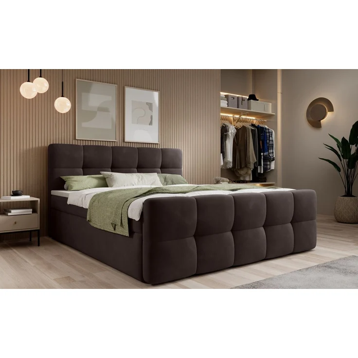 thematys Boxbett mit Bettkasten 140x200cm, mit Bonnellfederkernmatratze H3, Bouclé/Velours, mit Stauraum, mit 3 cm Topper, Espresso (Velluto 06), Art.-Nr. S04GH0RGXZF – Bild 1