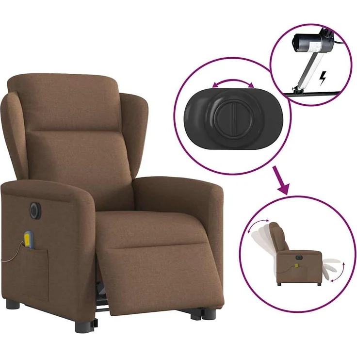 vidaXL Elektrischer Massagesessel mit Aufstehhilfe Braun Stoff 3303168 – Bild 8