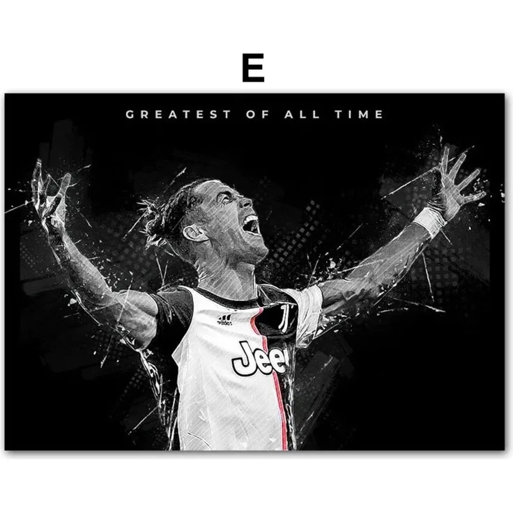 Poster Fußball Christiano Ronaldo in Schwarz Weiss Farben als Deko Print ohne Rahmen - E / 50 x 70 cm