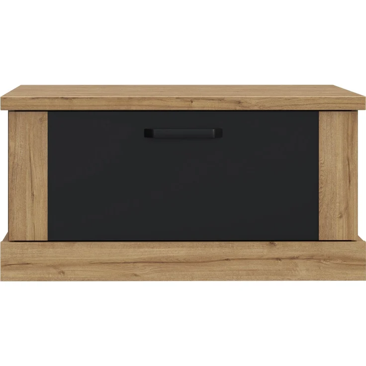 Forte KASZIMIRO Couchtisch 80 90, moderner, quadratischer Sofatisch mit großer Schublade,Wohnzimmer, Holzwerkstoff, Waterford Eiche Holzdekor/Schwarz, 85 cm breit x 43,4 cm hoch x 85 cm tief – Bild 2