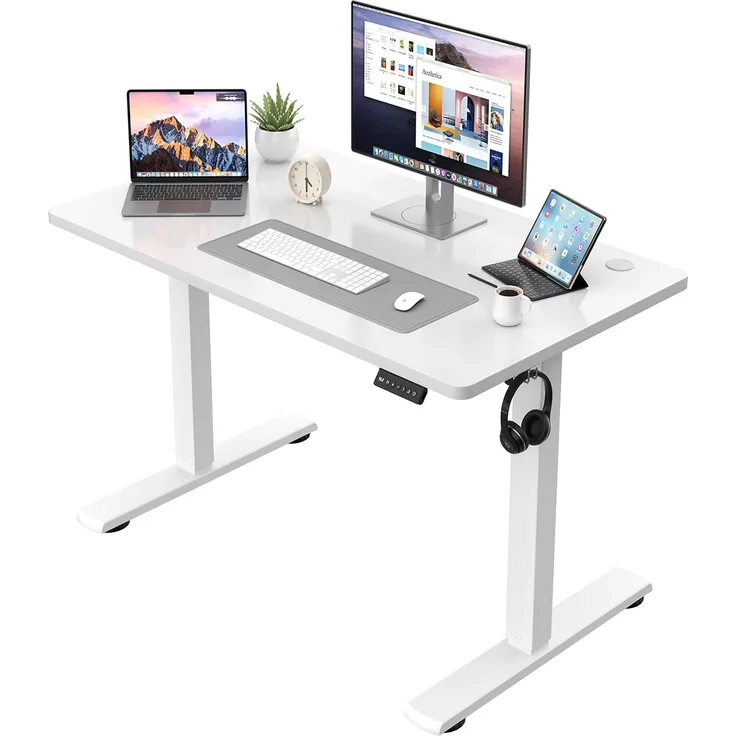 JUMMICO Höhenverstellbarer Schreibtisch KOMPLETTE TISCHPLATTE Elektrischer Schreibtisch Höhenverstellbar mit Memory-Funktion Steh-Sitz Tisch Computertisch 80x53 cm Weiß