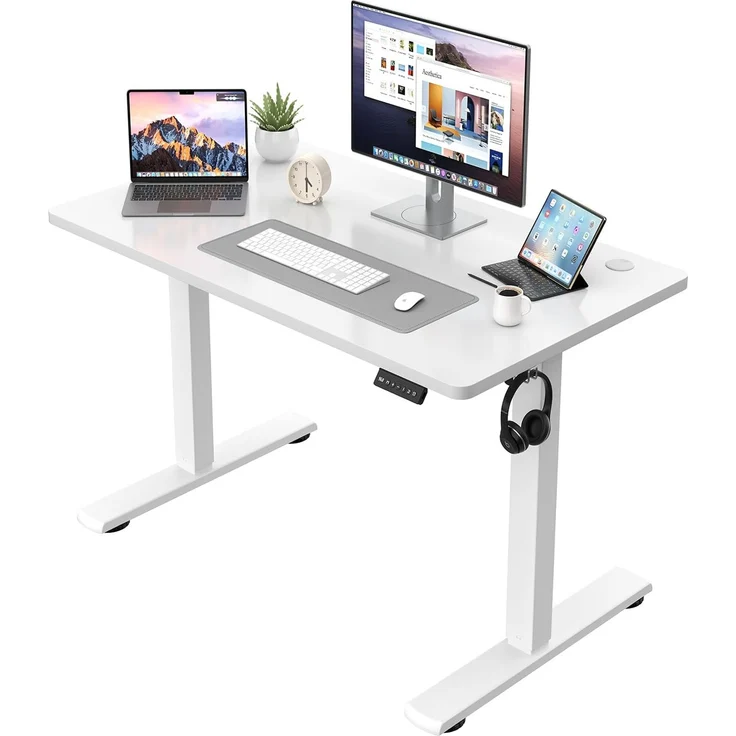 JUMMICO Höhenverstellbarer Schreibtisch KOMPLETTE TISCHPLATTE Elektrischer Schreibtisch Höhenverstellbar mit Memory-Funktion Steh-Sitz Tisch Computertisch 80x53 cm Weiß