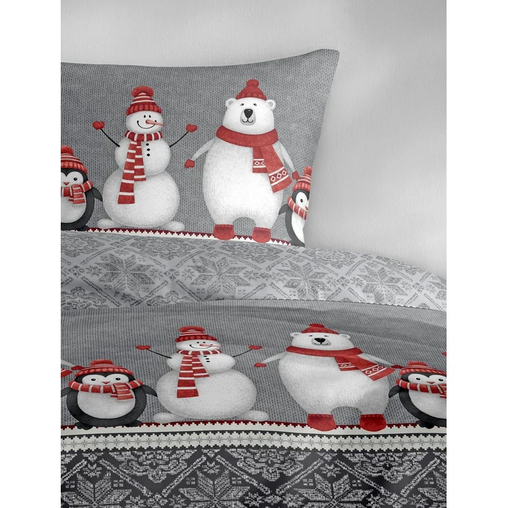 Bettwäsche Bierbaum Biber 3667-10 Eisbär Schneemann Grau Rot 135x200 – Bild 3
