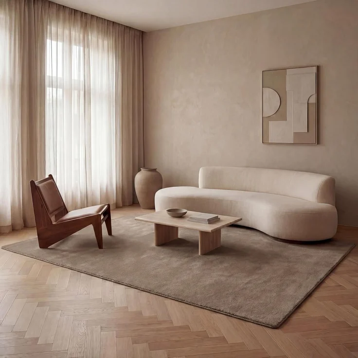 Jimri Moderner Teppich Wohnzimmer – Weich, Strapazierfähig & Pflegeleicht – Einfarbig Beige, Rund & Rechteckig – Hochwertige Verarbeitung – Oeko-TEX Zertifiziert – Beige, Rechteckig 140x200 cm