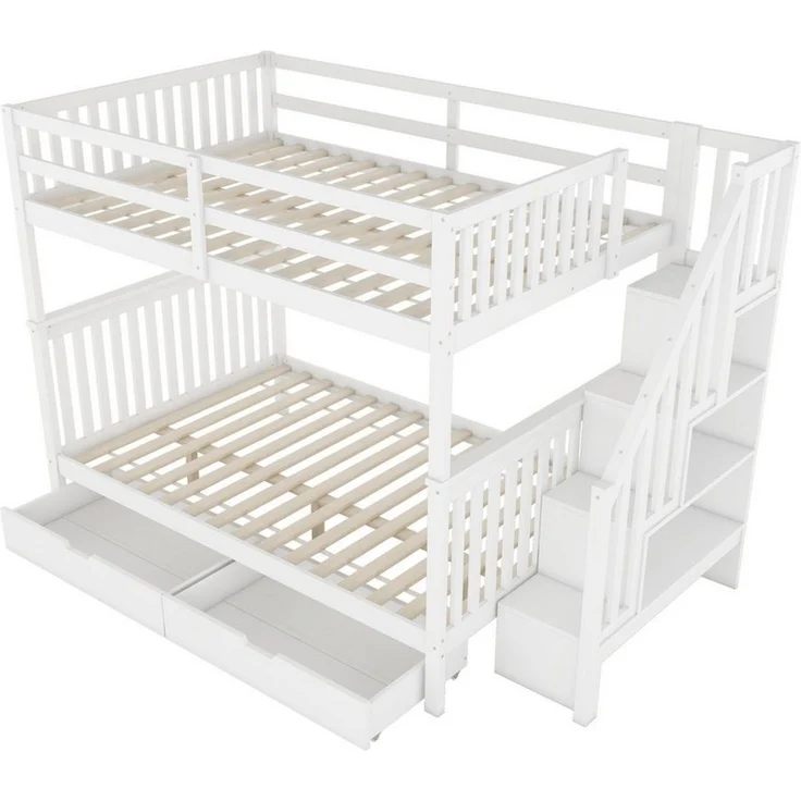 HAUSS SPOLE Etagenbett 140x200 mit Matratze, mit zwei Schubladen, hohe Geländer, Treppenregal – Bild 4
