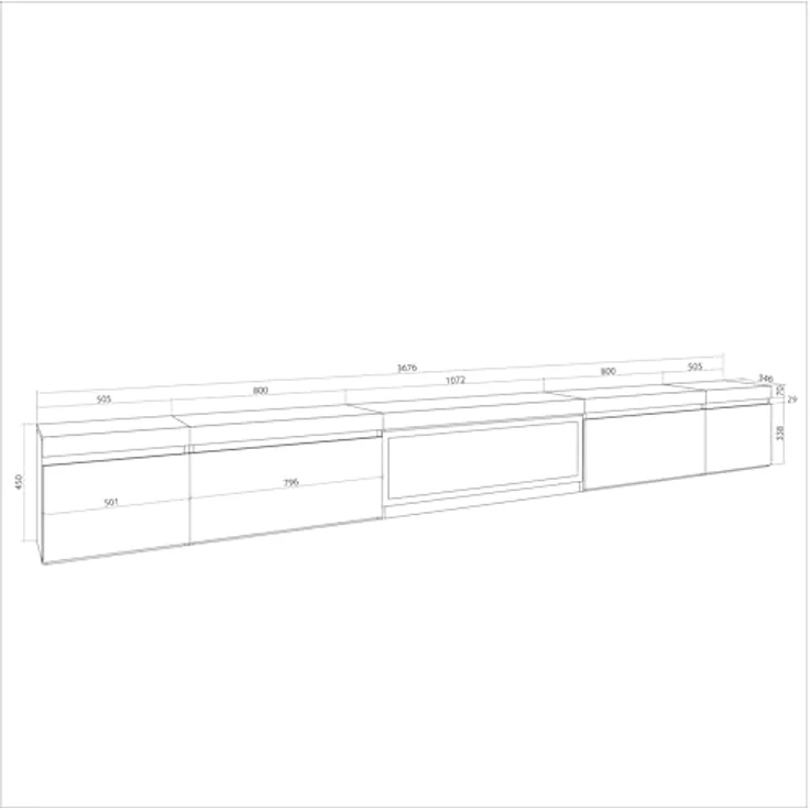 Skraut Home | TV-Schrank, Lowboard | für Wohnzimmer und Esszimmer | 368x45x35 | Elektrokamin XXL | Moderner Stil | Eiche – Bild 3