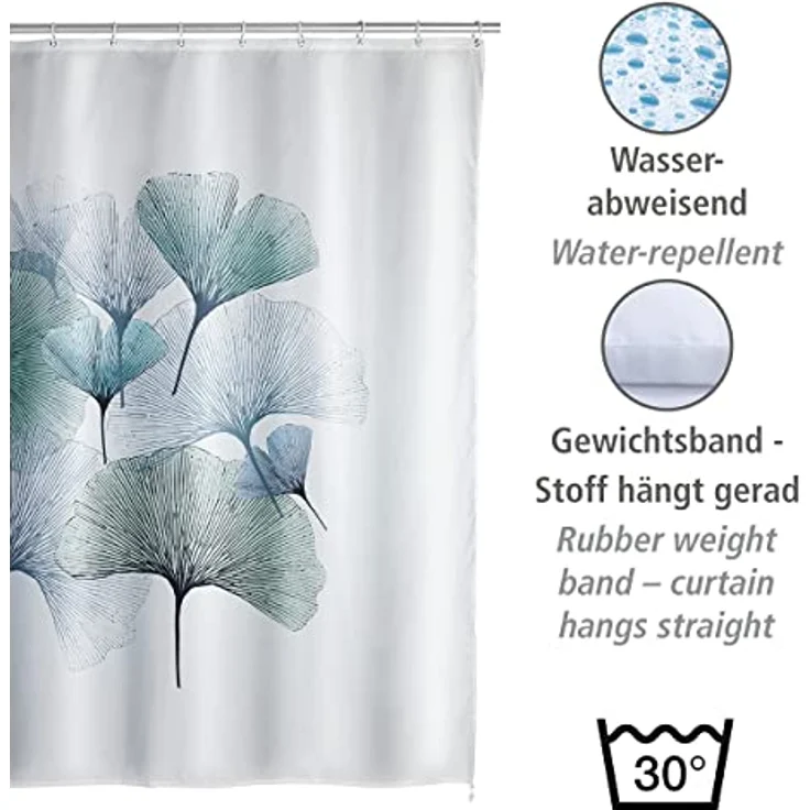 WENKO GINKGO Duschvorhang, 180 x 200 cm, Polyester, waschbar – Bild 4