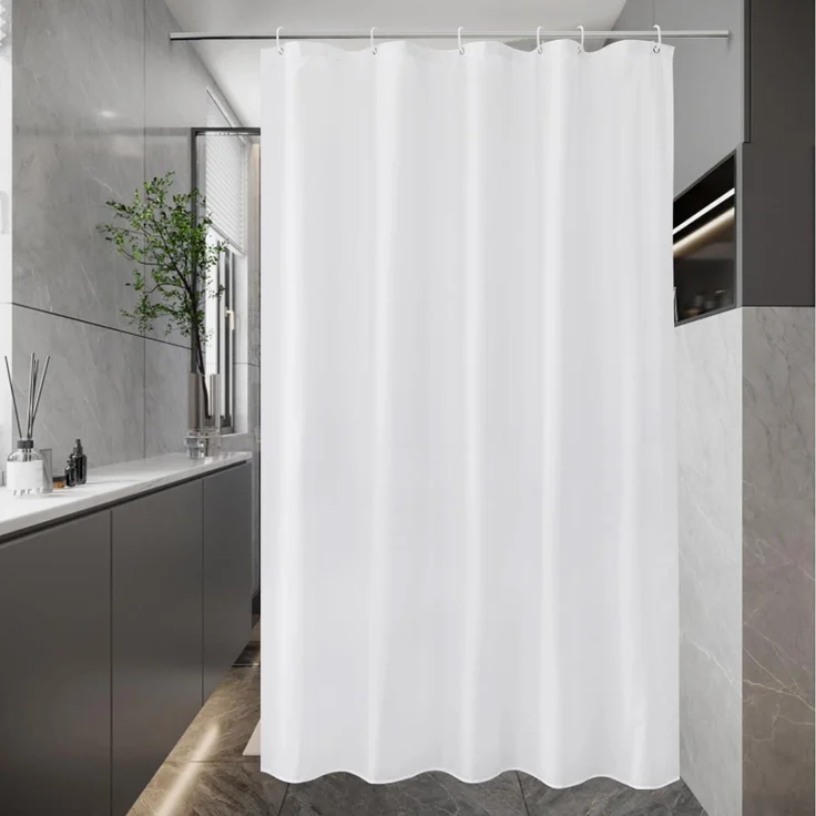 Duschvorhang Weiß Textil Stoff 100x200 Antischimmel Wasserdicht mit 6 Ringen – Bild 1