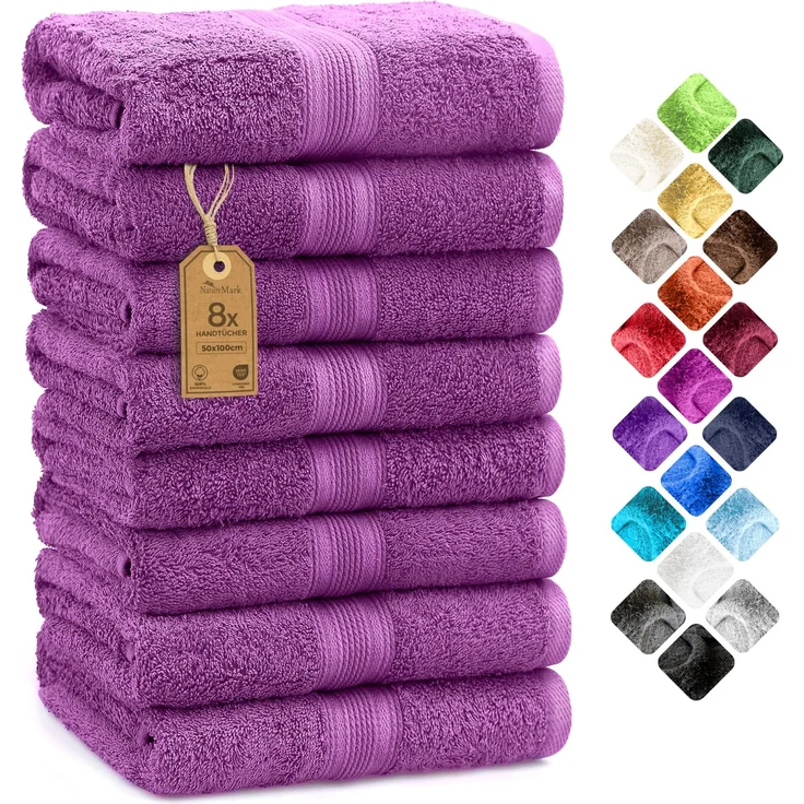 NatureMark 8 Handtücher Set - 100% Baumwolle - Saugfähige und langlebige Handtücher, Größe 50×100 cm, Lila