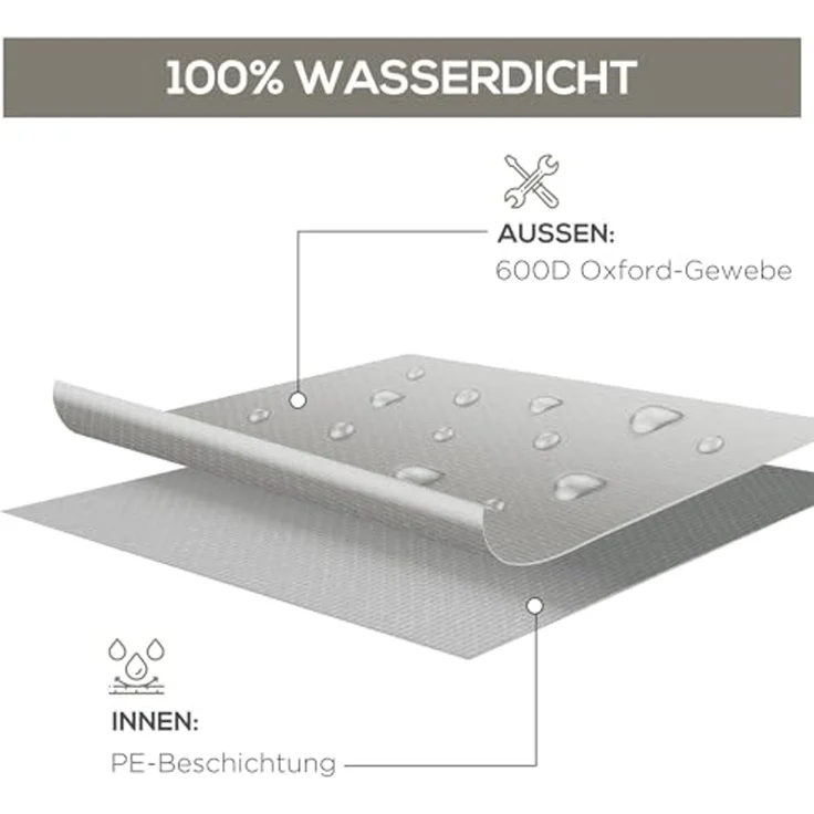Outsunny Gartenmöbel-Schutzhülle mit wetterfesten Ösen und Kordelstopper (Abdeckung, 1-St, Abdeckplane), für Terrassenmöbel Abdeckhülle 210 x 140 x 80 cm Grau – Bild 3