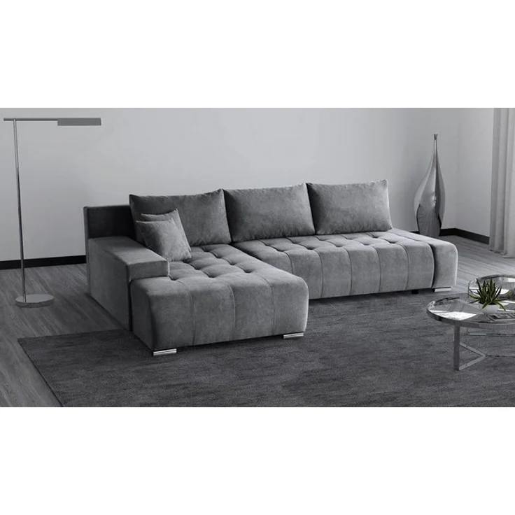 Beautysofa Ecksofa Draco L, Grau, Dunkelgrau, inkl. Wellenfedern Ecke mit Einfügung, mit Schlaffunktion – Bild 4