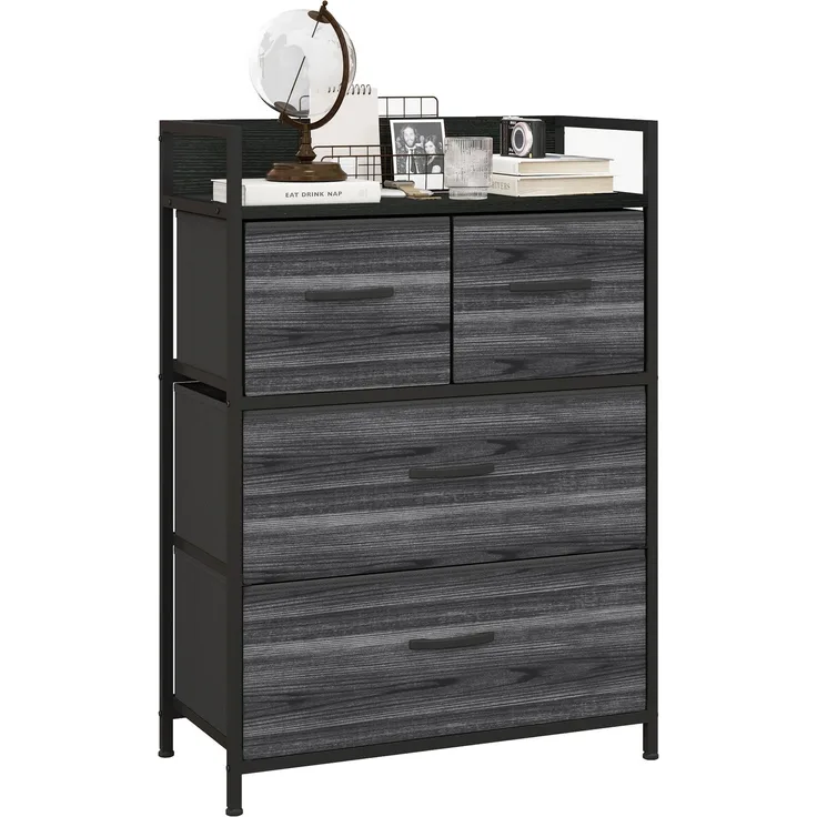 Kommode, Sideboard, 4 Stoffschubladen, Industrial Design, 60x29x85cm, Schwarz--Schwarz--60x29x85cm--YOUDENOVA