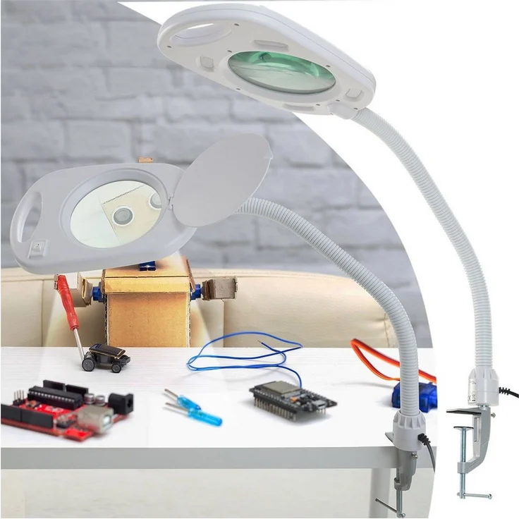 Casativo Lupenlampe LED-Lupenleuchte (5x Vergrößerung) mit Klemme & flexiblem Gelenkarm, 4x3 LEDs für eine gleichmässige Ausleuchtung – Bild 1