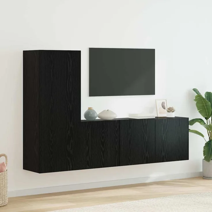 5-tlg. TV Wand Einheiten, TV-Schrankset Schwarz Eichen-Optik Holzwerkstoff