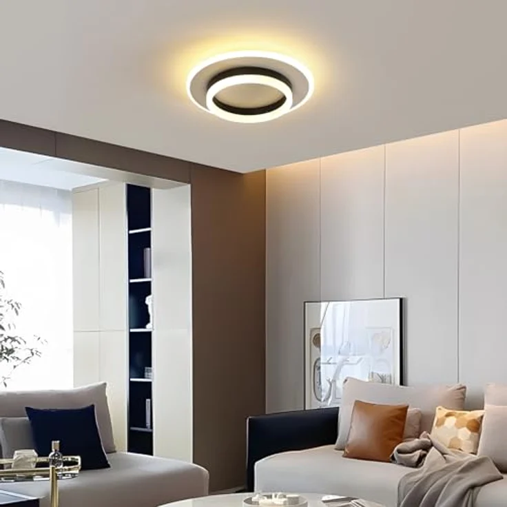 Goeco Deckenlampe LED, 28W Deckenleuchte Modern Rund, 3000K Warmweiß, Deckenbeleuchtung Schlafzimmer, Flur, Küche, Balkon, Weiß und Schwarz – Bild 7