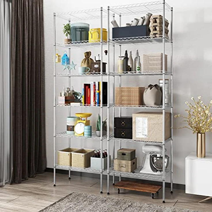 Himimi 6 Etagen Standregal Metallregal Küchenregal Badezimmerregal verchromtes Regal mit Seitenhaken und verstellbare Ablagen 54 x 29 x 160 cm, Silber – Bild 3