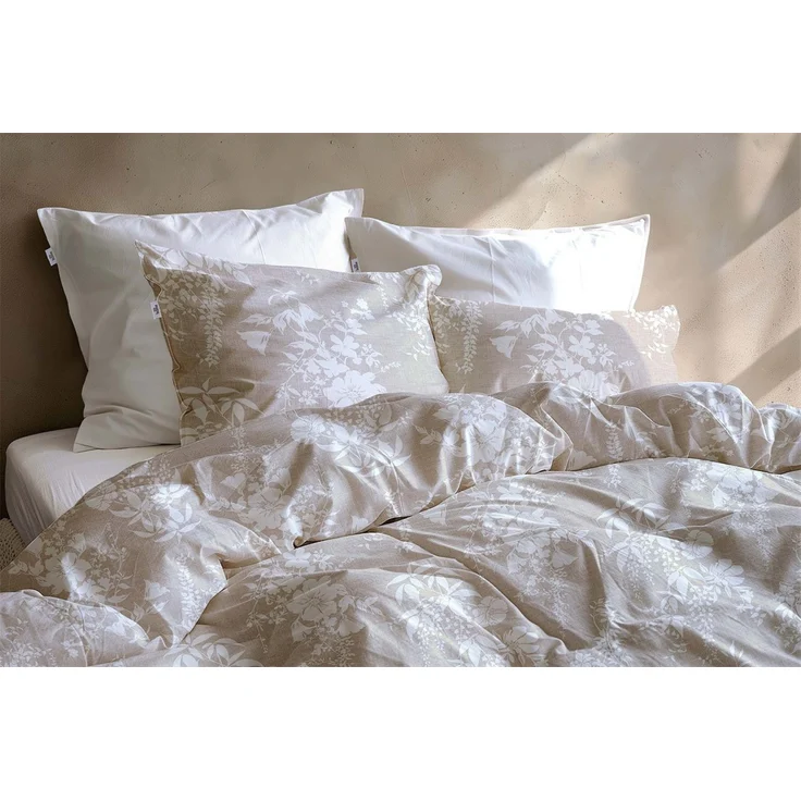 Zohome Cotton Bettwäsche 135x200 Ibisco di Lino Sandy Beige Blumen weiß sand – Bild 4