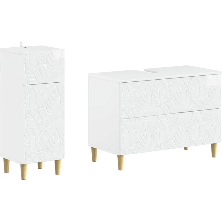 vidaXL 2-teiliges Badezimmer Schrank Set DELFT Hochglanz Weiß 3417706 – Bild 1