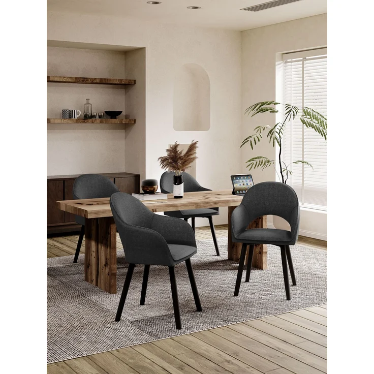 GOEURVANT 1316 Esszimmerstühle 4er-Set mit Armlehnen, Webstoff - Anthrazit – Bild 3