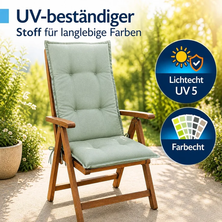 BURI 2x Auflagen Set Hochlehner für Gartenstühle 119x49x6cm Sesselauflagen Polster UV Lichtecht - Gartenstuhlauflagen Stuhlkissen mit Dicker Schaumstoff Füllung (Dunkelgrün) – Bild 5