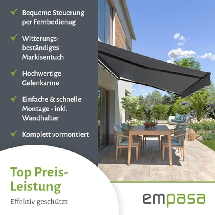 empasa Gelenkarmmarkise "START PLUS" elektrische Markise mit Fernbedienung & Handkurbel – Bild 7