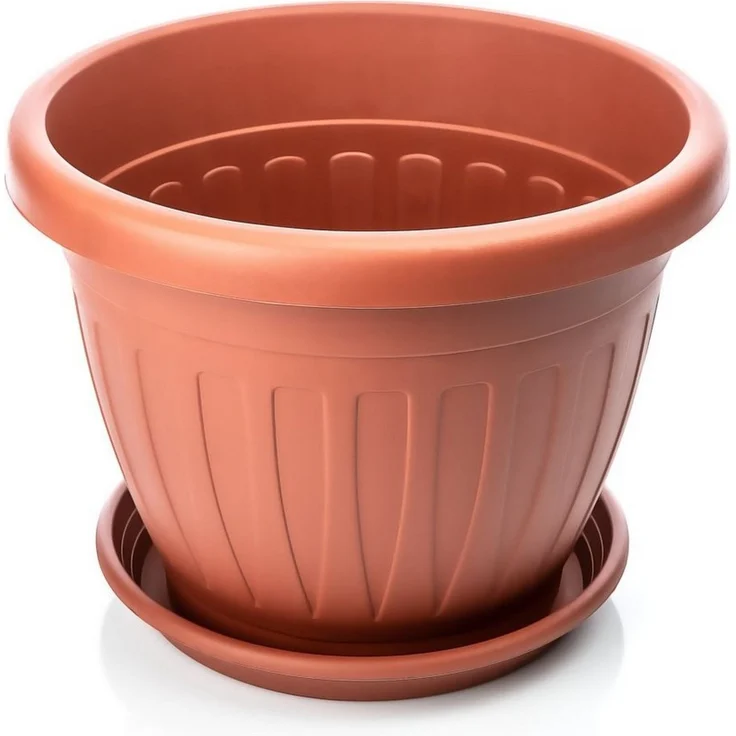 BigDean 6X Blumentopf mit Untersetzer rund ø33xH25 cm Terracotta - wetterfester Pflanzkübel - Wasserablauf UV-beständig aus bruchsicherem Kunststoff - Innen + Außen geeignet - Made in Europe – Bild 3