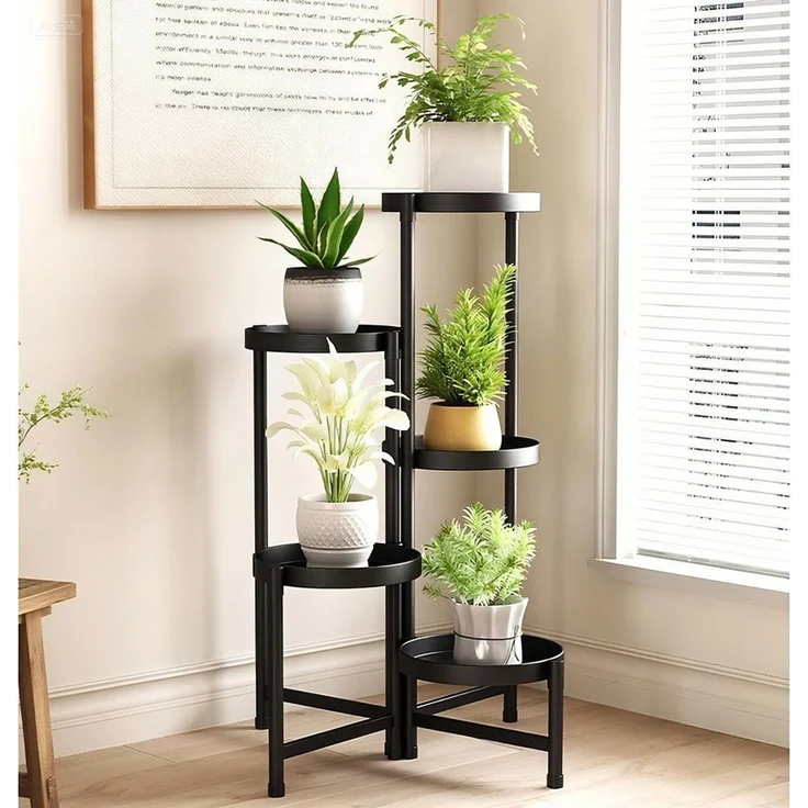 LMaxhome Blumenständer Pflanzenständer 5 Etagen Pflanzenregal Blumentreppe Metall für Hof (Bis zu 60lbs, 1 St, Modernes Pflanzenregal), Faltbares Eck-Hochregal für Pflanzen Balkon, Indoor, Garten – Bild 1