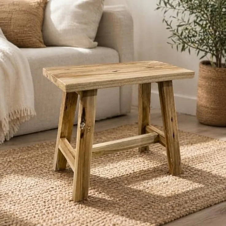 Hocker GEMI aus recyceltem Teak ca. L50cm in Natural Holzhocker