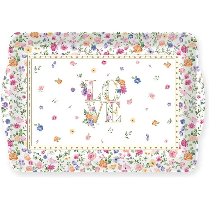 EasyLife Tablett Mon Amour, Melamin, Farbe: Mehrfarbig, Motiv: Herzen & Blumen